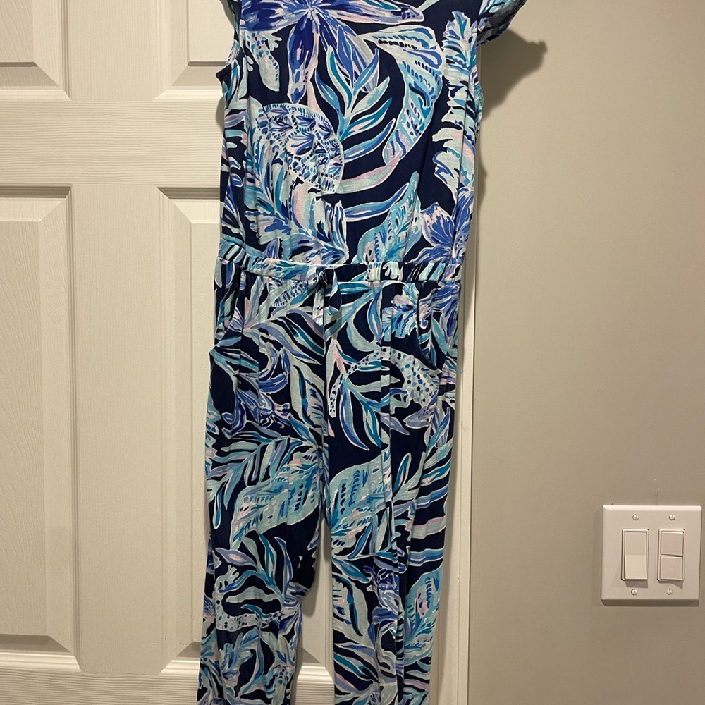 Lilly Pulitzer Navy and Aqua Tropical Jumpsuit